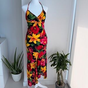 Vintage Y2K Rampage Asymmetrical Hem Tropical Floral Midi Dress